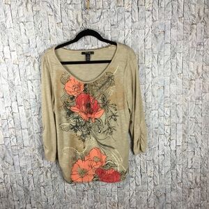 Style & Co Petite - XL tan‎ shirt w/orange flowers